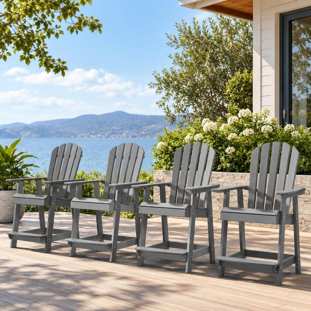 Airfind HDPE Patio Lounge Chair with Armrests and Footrest and Faux Wood Grain Finish for Indoor and Outdoor Backyard Use, Gray