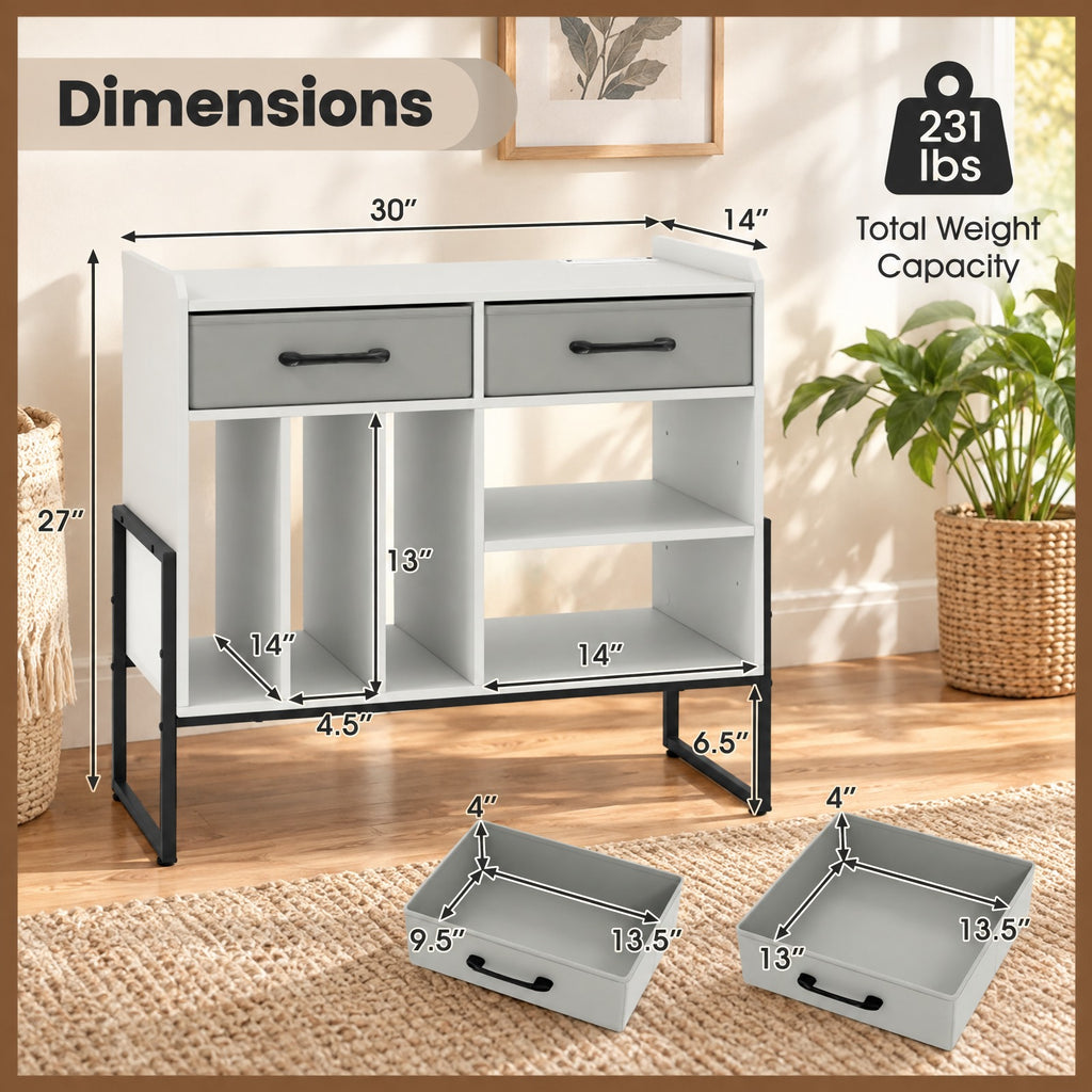 Airfind Large Record Player Stand with Charging Station Mid Century Modern Vinyl Storage Cabinet, 209 lbs Capacity, 30in x 14in x 27in Inside Footprint