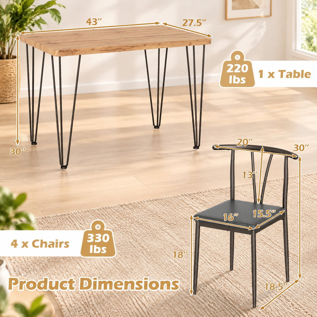 Airfind 5-Piece Space-saving Dining Table Set Industrial Rectangular Kitchen Table and 4 Armless Chairs, 220 lbs Capacity, Black