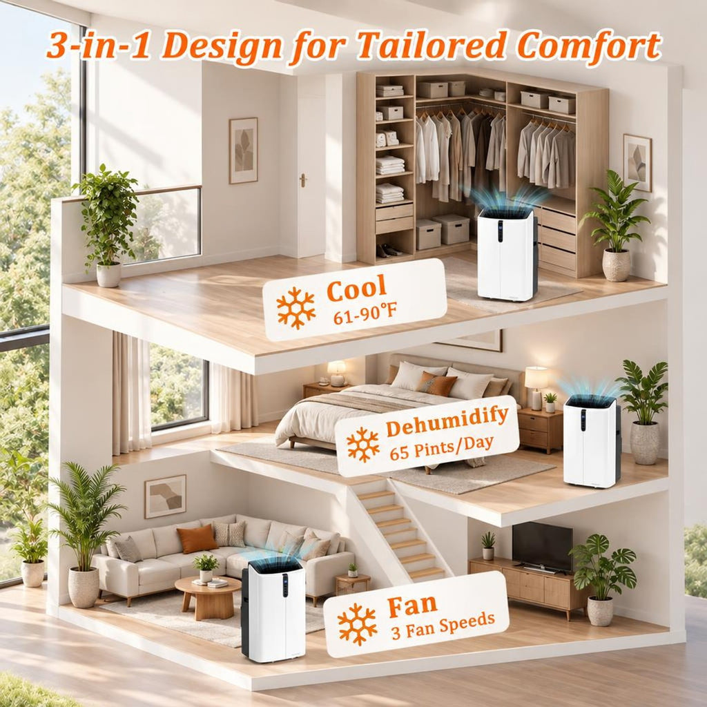 Airfind 14000 BTU Smart Portable AC with APP Voice Control 47 Db for Rooms 750 Sq. Ft, Abs, 17.5 Inch X 14 Inch X 29 Inch Cooling, Black