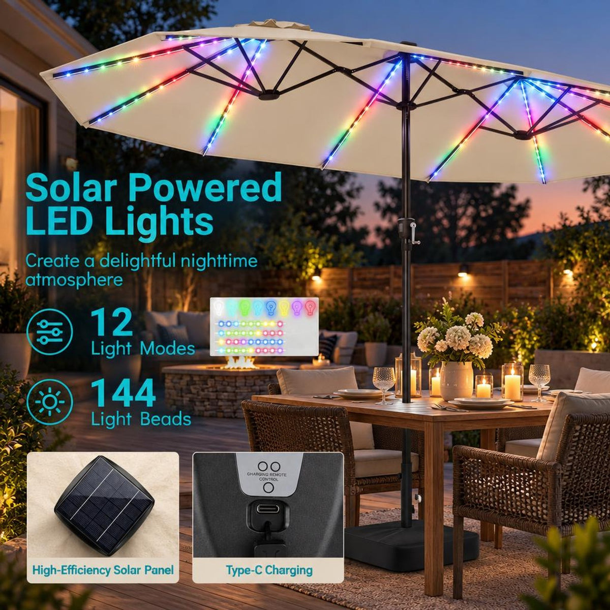 Airfind 15.5FT Extra-Large Patio Umbrella with Base 12 Reinforced Ribs, 180G Polyester Fabric Metal External Frame, Beige