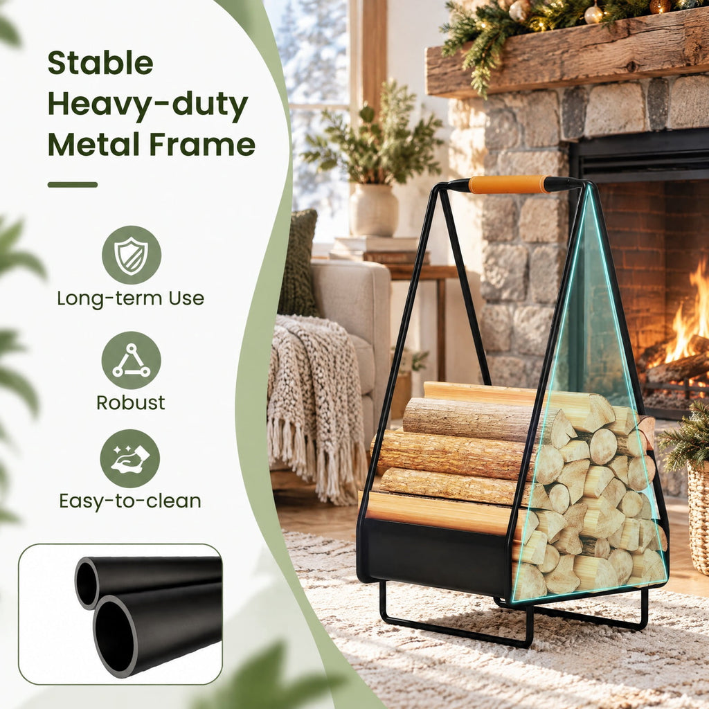 Airfind Firewood Storage Rack Heavy, 55 lbs Capacity, Metal Leather Frame, 12 Inch x 12 Inch x 24 Inch Footprint, Black