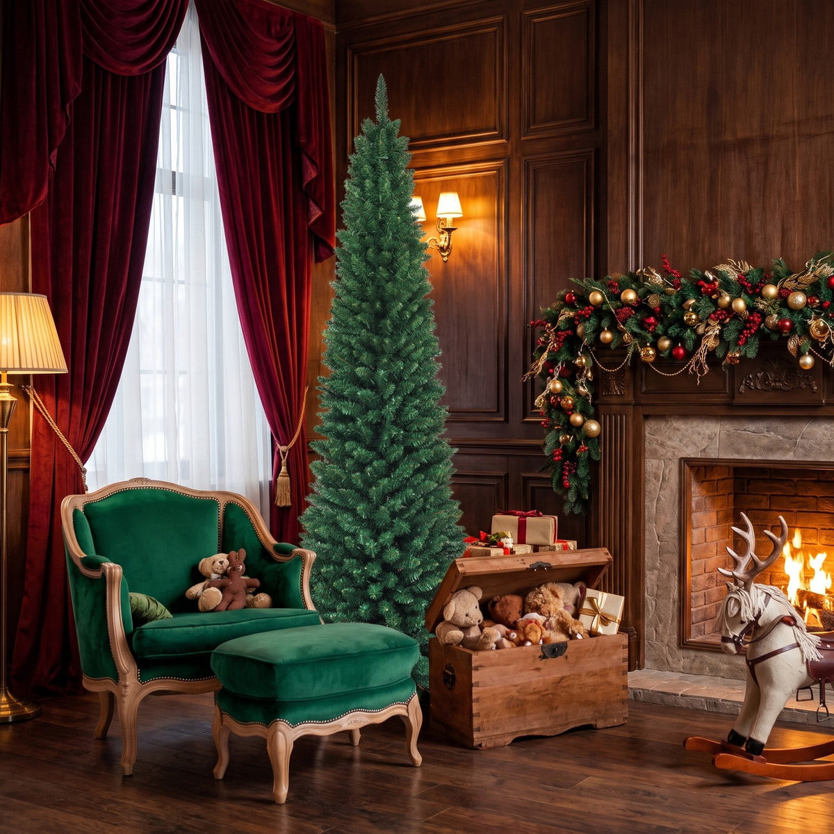 Airfind PVC Artificial Slim Pencil Christmas Tree-8 Feet, PVC iron 5 Ft: Frame, 2ft x 5ft Footprint, Green