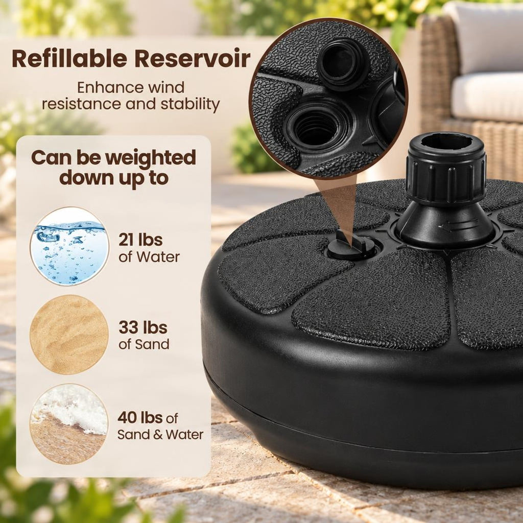 Airfind 27 lbs Fillable Round Umbrella Base Stand for Yard Garden Poolside, HDPE Frame, Black, easily set up or taken down no tools required