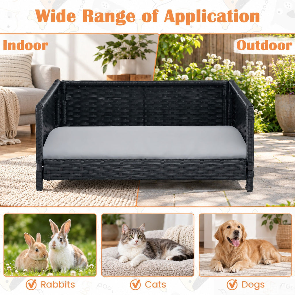 Airfind Rattan Dog Bed with Waterproof Soft Cushion for Medium Small Dogs Cats, 66 lbs Capacity, 24.5in x 18in x 10in Footprint, Gray
