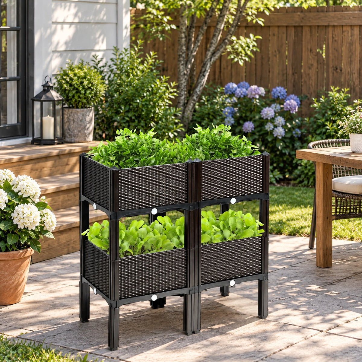 Airfind Set of 4 Elevated Flower Vegetable Herb Grow Planter Box, Reinforced PP materials Frame, Brown