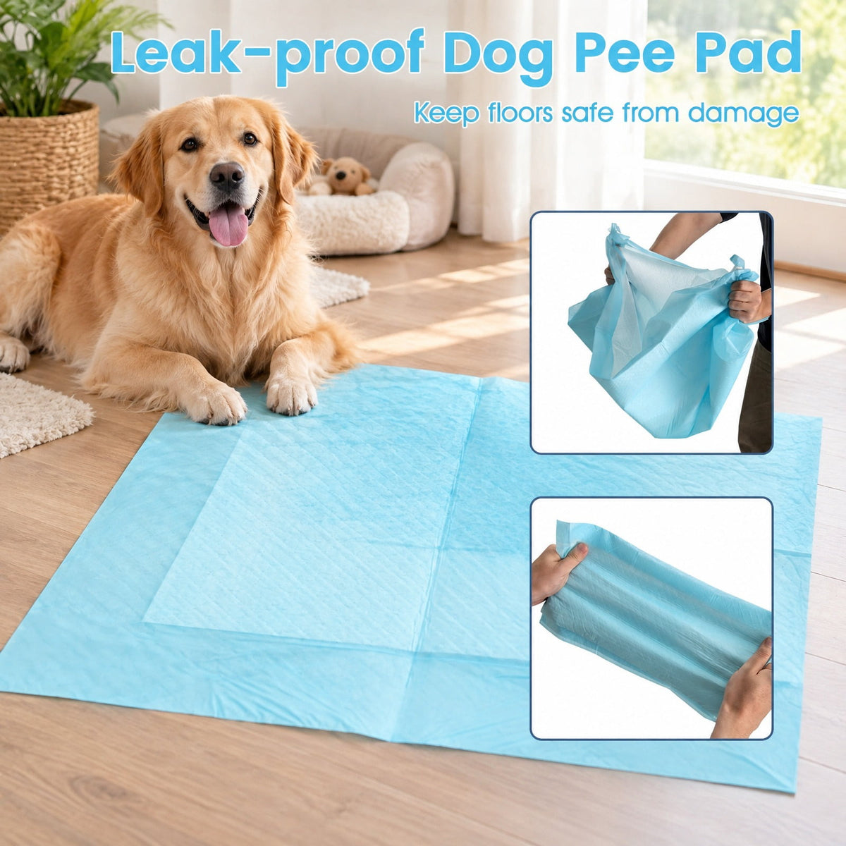 Airfind 150 Pieces 24 x 36 Inch Pet Wee Pee Piddle Pad, Non-woven Fabric Fluffy Pulp PE Film Absorbent Tissue S Pee Frame, Blue+White