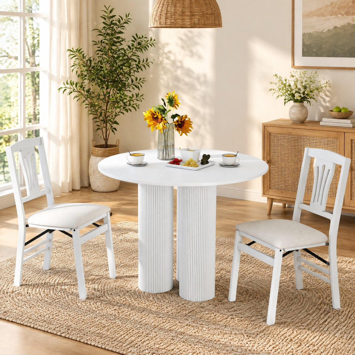 Airfind Folding Kitchen Chairs Set of 2 Upholstered Dining Chairs with Comfy Padded Seats, 375 lbs Capacity, 21 x 17 x 34.5 Footprint, White