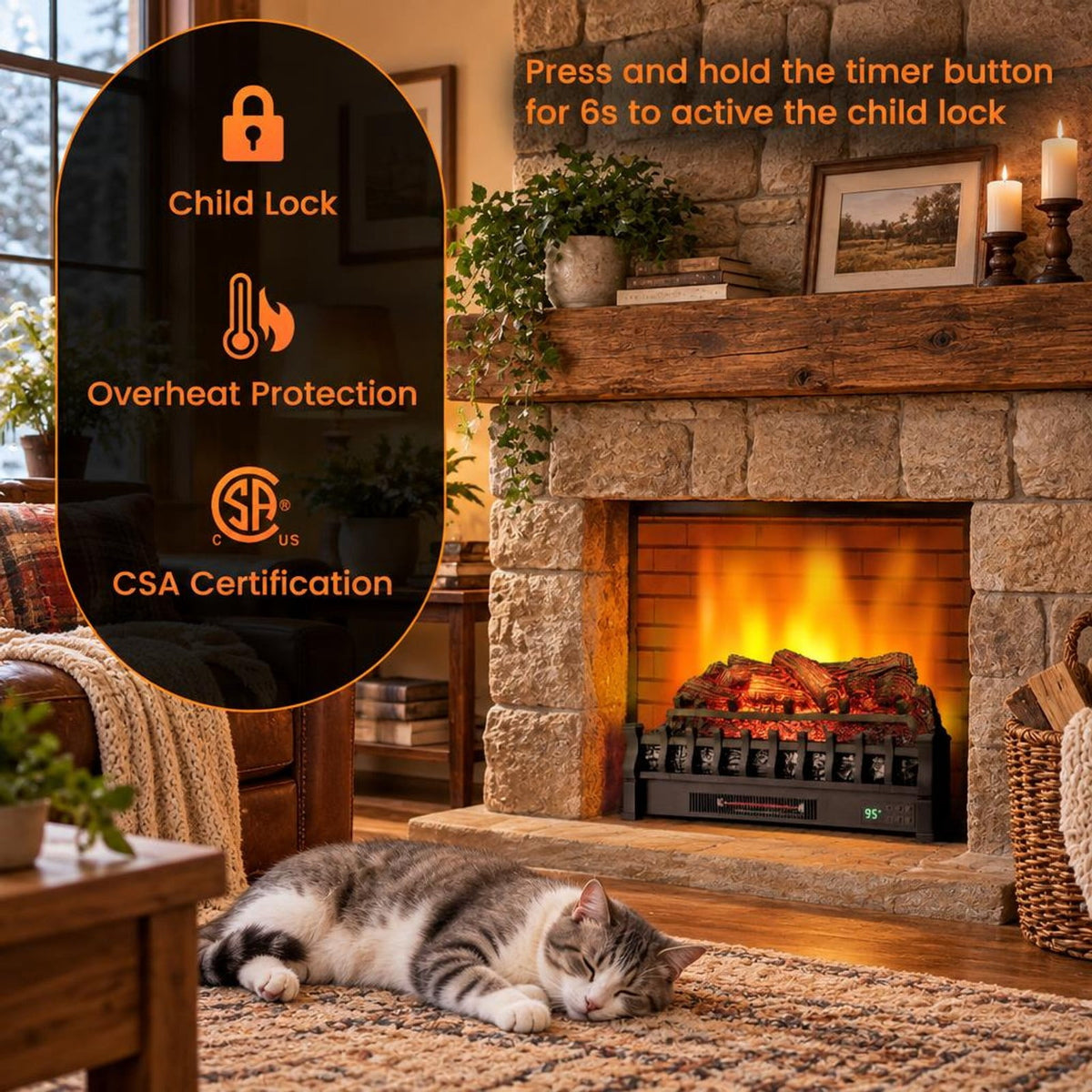 Airfind 26 Inches Infrared Quartz Electric Fireplace with Realistic Pinewood Ember Bed, Metal ABS Resin Frame for Everyday Use, Black