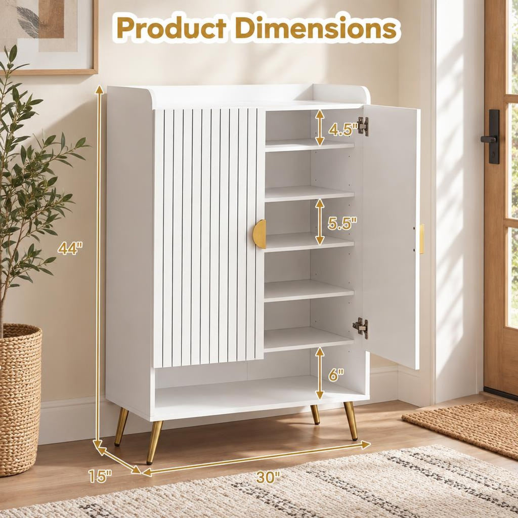 Airfind 44in Tall Shoe Storage Cabinet with 7-Tier Doors and Adjustable Shelves for Entryway, 110 lbs Capacity, Engineered Wood Metal Frame, White
