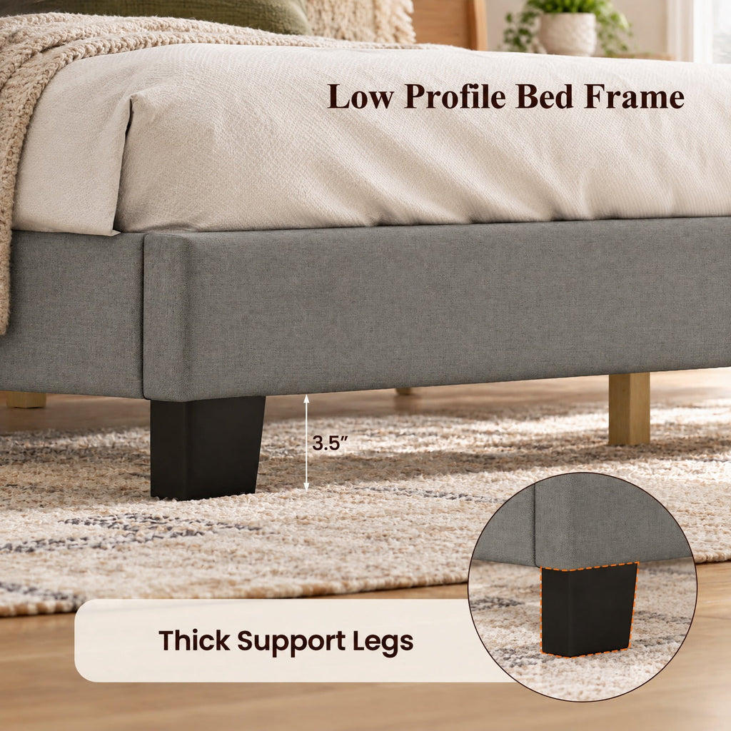 Airfind Queen Size Bed Frame with Adjustable Scalloped Tufted Headboard, 770 lbs Capacity, 84 x 61.5 x 40-44 Footprint, Gray + Black