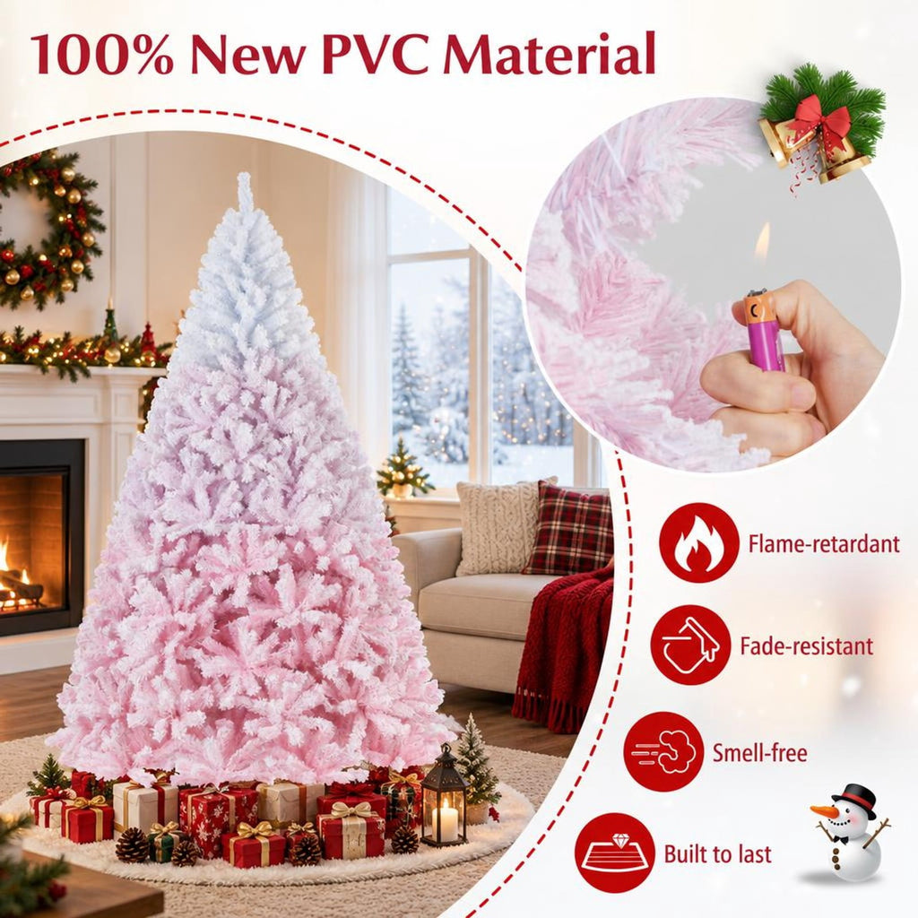 Airfind 2025 New Artificial Christmas Tree with Folding Metal Stand and 456 Branch Tips-8 FT, Pink, Diameter of Stand 16in 18in 20in 22in