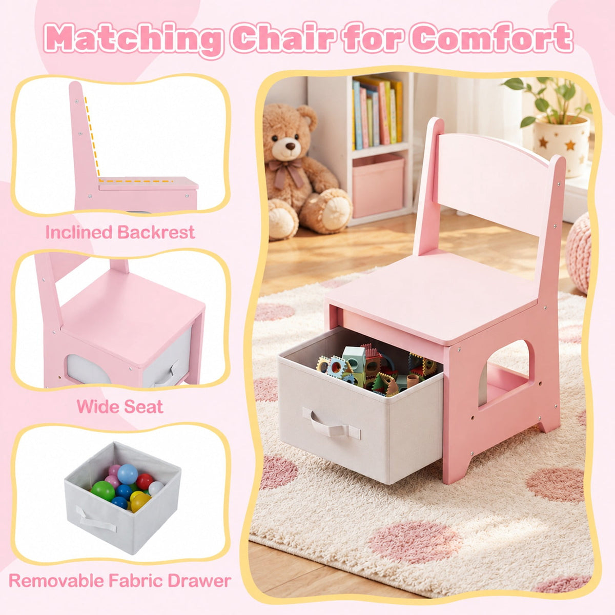 Airfind Kids Vanity Set Princess Girls Makeup Vanity Desk with Chair and 3-Color LED Lighted Mirror, 45 lbs Capacity, MDF Frame, Pink