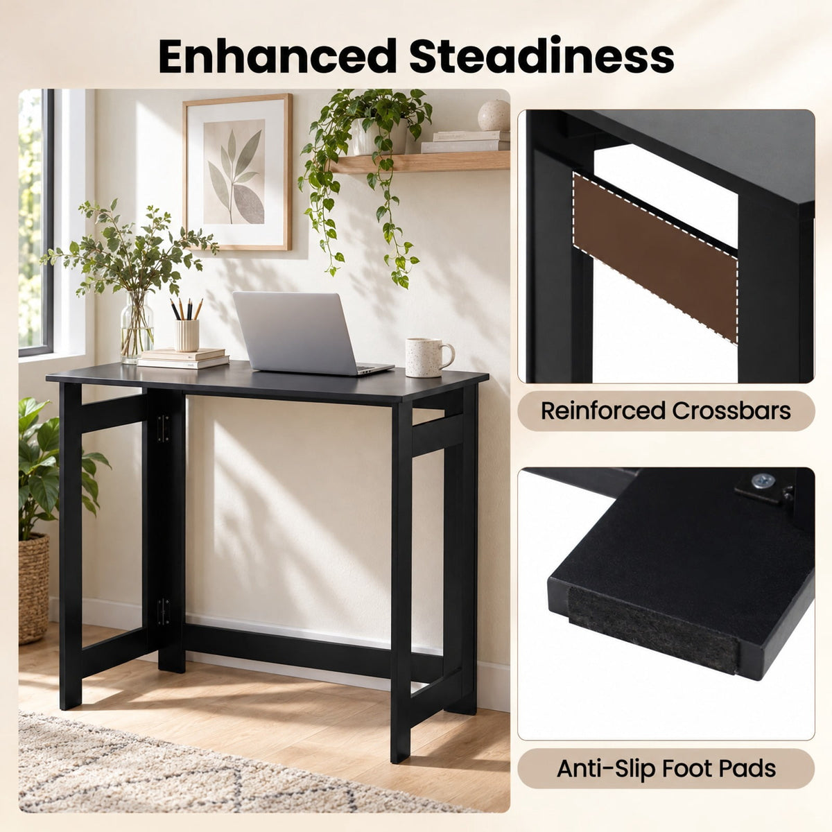 Airfind Folding Console Table with Foldable Legs, 55 lbs Capacity, Engineered Wood Frame, 31.5 Inch x 16 Inch x 29.5 Inch Footprint, Black