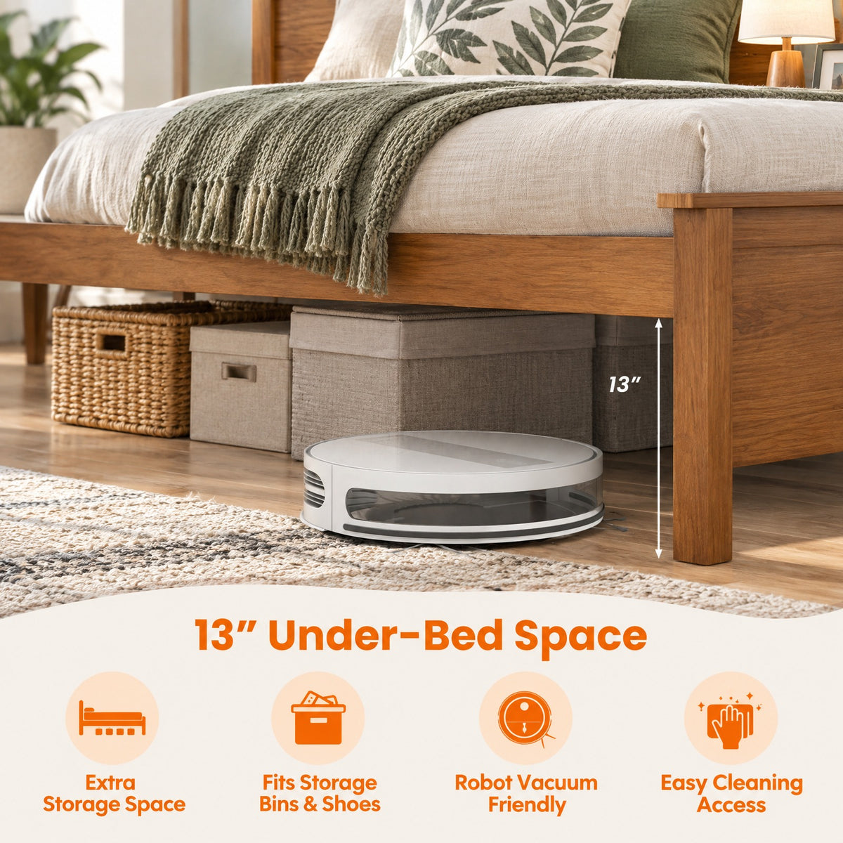 Airfind Full Size Solid Wood Platform Bed Frame with Headboard in Walnut, 440 lbs Capacity, 79.5 x 58 x 39 Bed Platform Footprint, Walnut