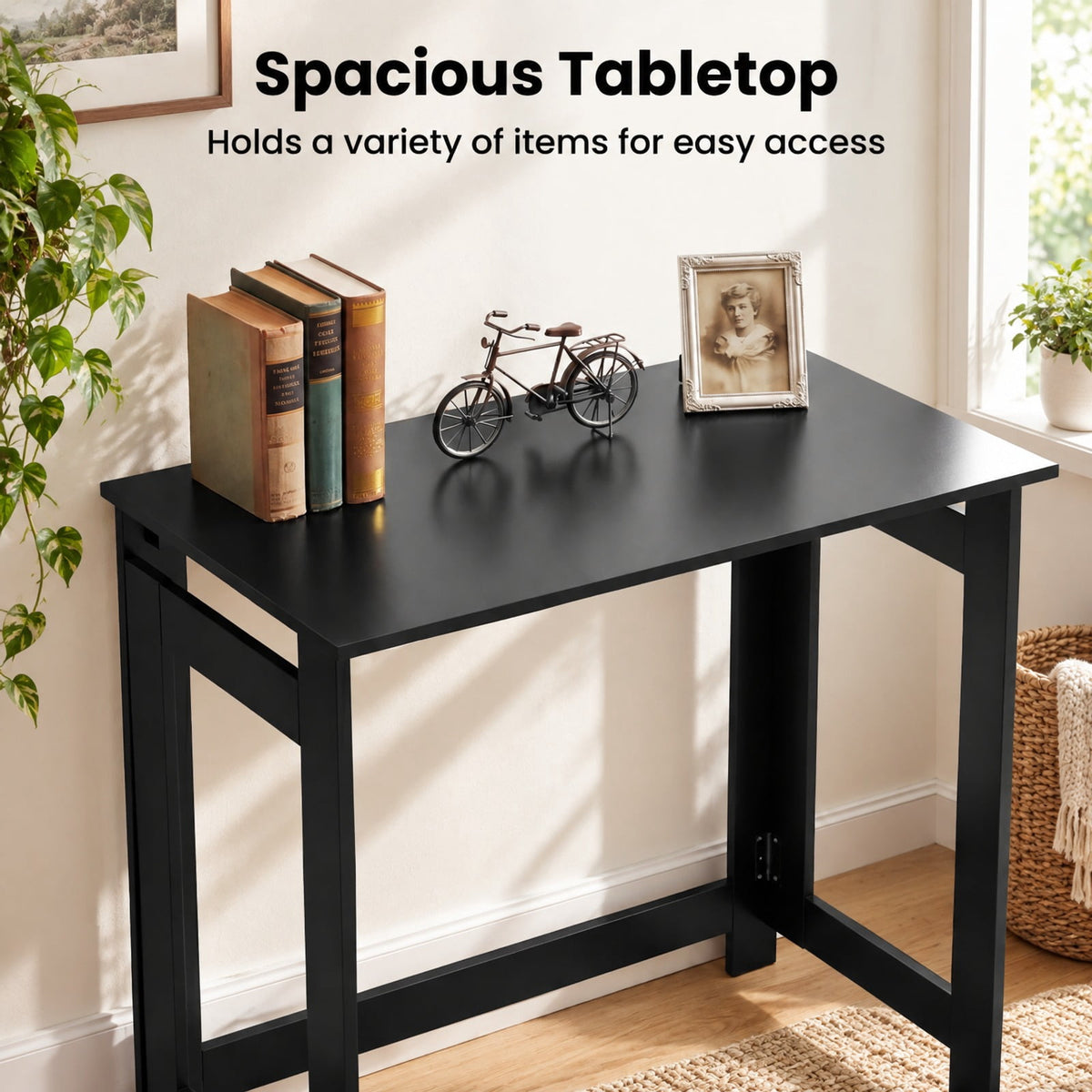 Airfind Folding Console Table with Foldable Legs, 55 lbs Capacity, Engineered Wood Frame, 31.5 Inch x 16 Inch x 29.5 Inch Footprint, Black