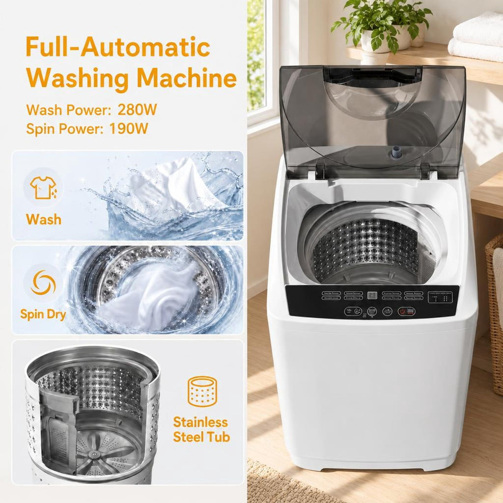 Airfind 9.93 lbs Full Automatic Washing Machine with 8 Preset Programs, Stainless Steel PP Frame, Gray