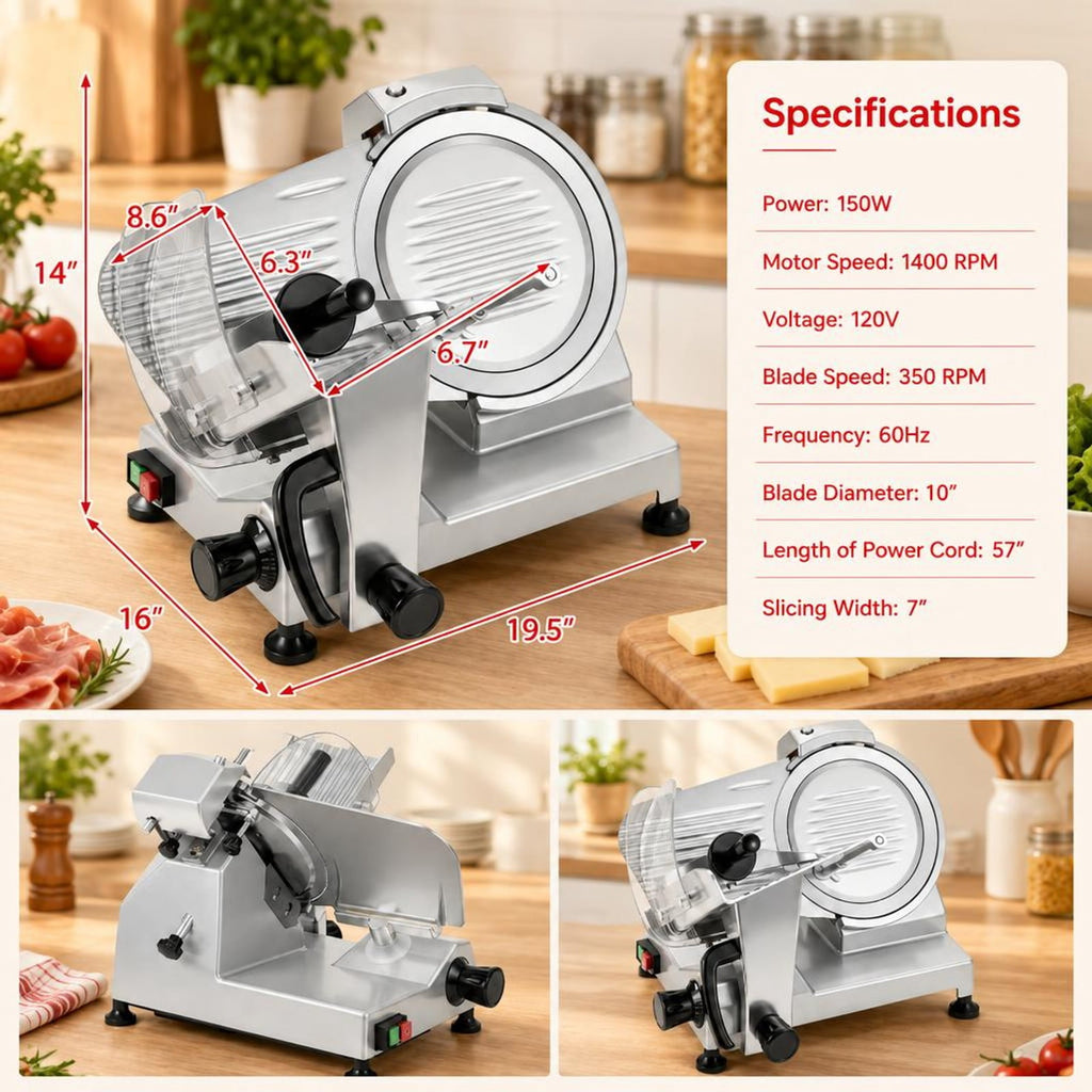 Airfind Commercial Meat Slicer with 10in Carbon Steel Blade and 0-0.47in Adjustable Thickness for Frozen Meat Cheese, 19.5in x 16in x 14inBlade Footprint