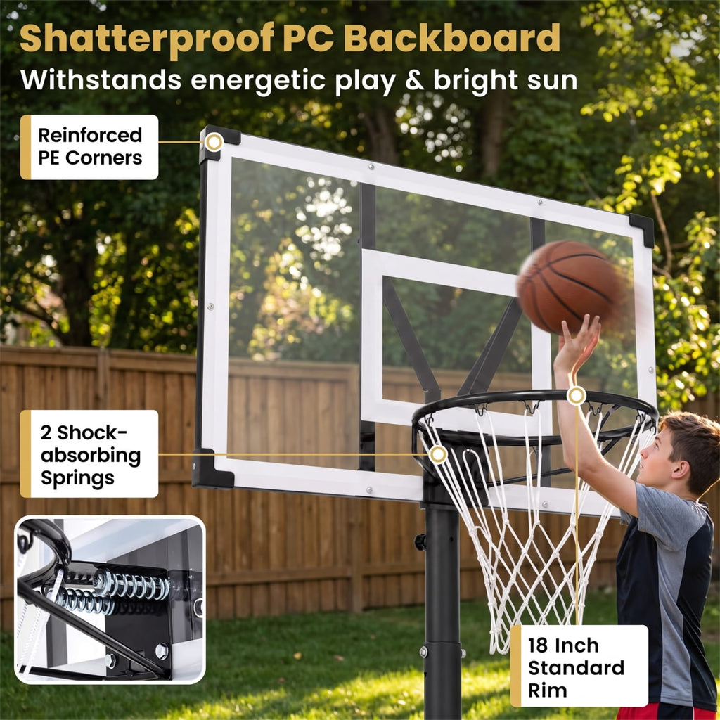 Airfind Portable Basketball Hoop with 4.43 to 10 Foot Adjustable Height 44 Inch Shatterproof Backboard and Ball Storage for Backyard, Black