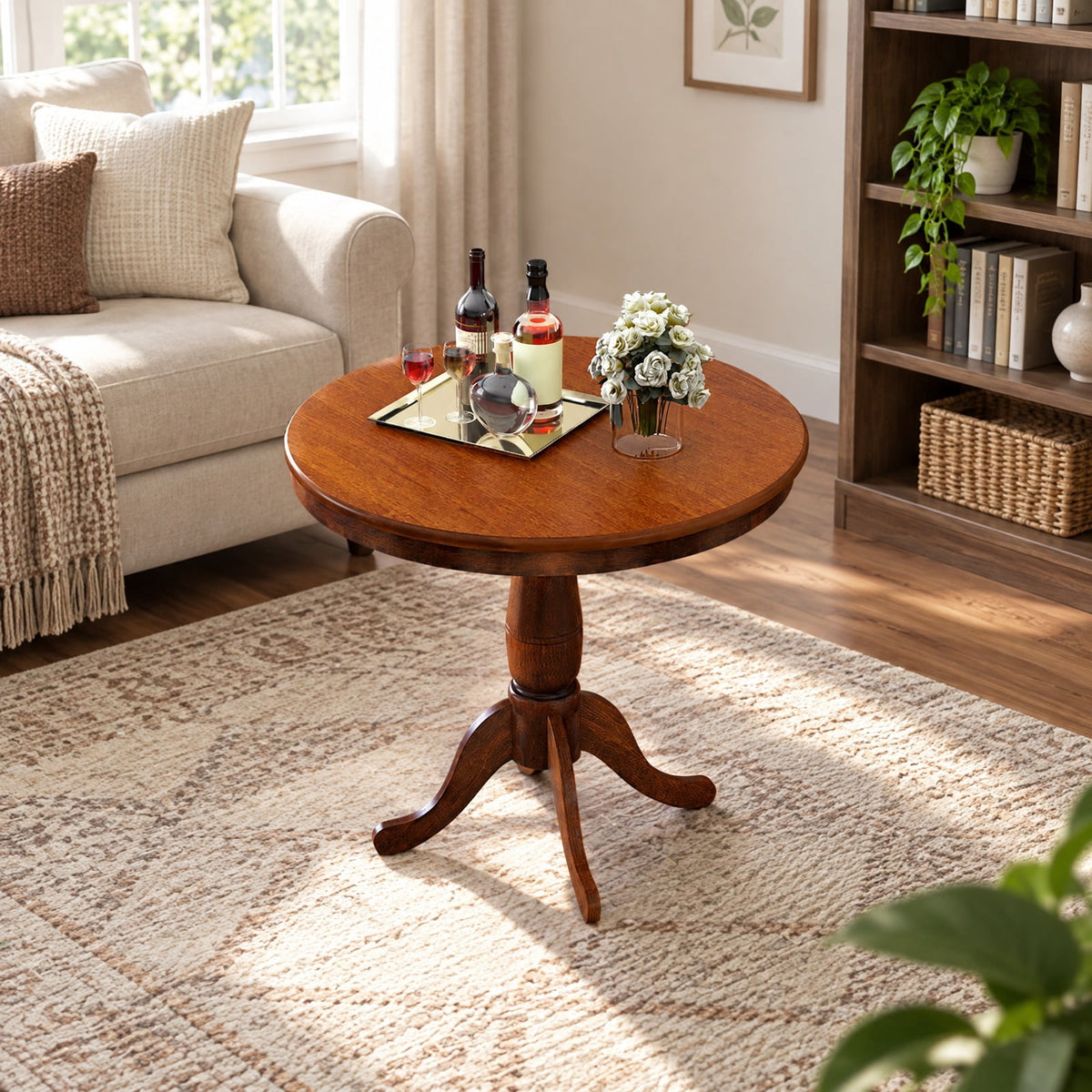 Airfind 32 Inch Wooden Round Pub Pedestal Side Table, MDF board Pedestal Frame, 32 x 30 Footprint, Walnut