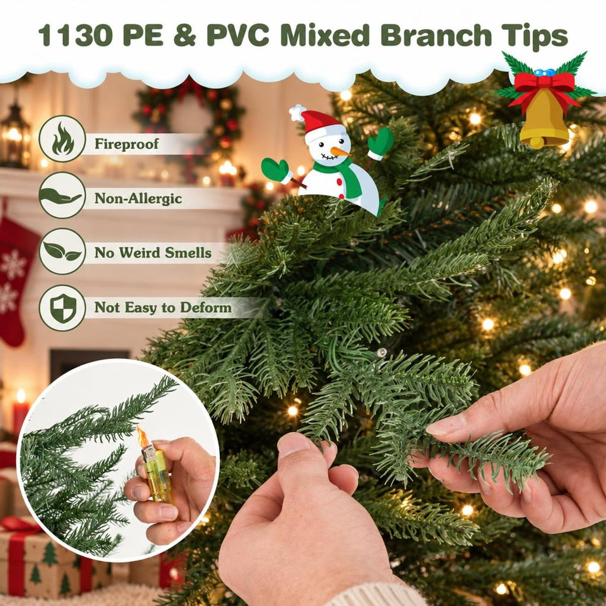Airfind Pre-lit Christmas Tree with 280 Warm White LED Lights and 8 Lighting Modes-7 ft, White, the 3-section design easy to install and store