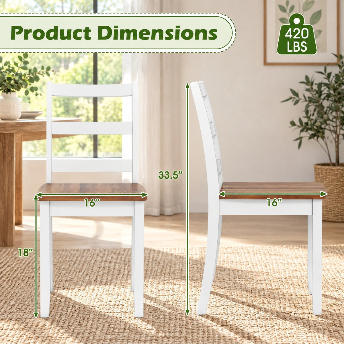 Airfind Set of 2 Wood Dining Chairs with Solid Rubber Wood Legs, 400 lbs Capacity, Rubber Wood MDF Plywood Frame, Wood