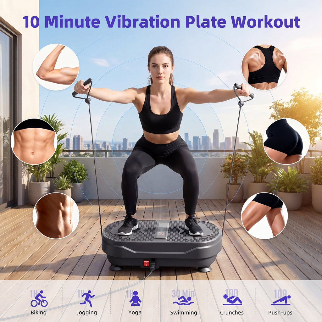 Airfind Vibration Plate Exercise Machine for Lymphatic Drainage,Bluetooth Speaker Weight Loss Whole Body Workout,with 2 Loops and 5 Resistance for Home Exercise Gym,450lb Capacity