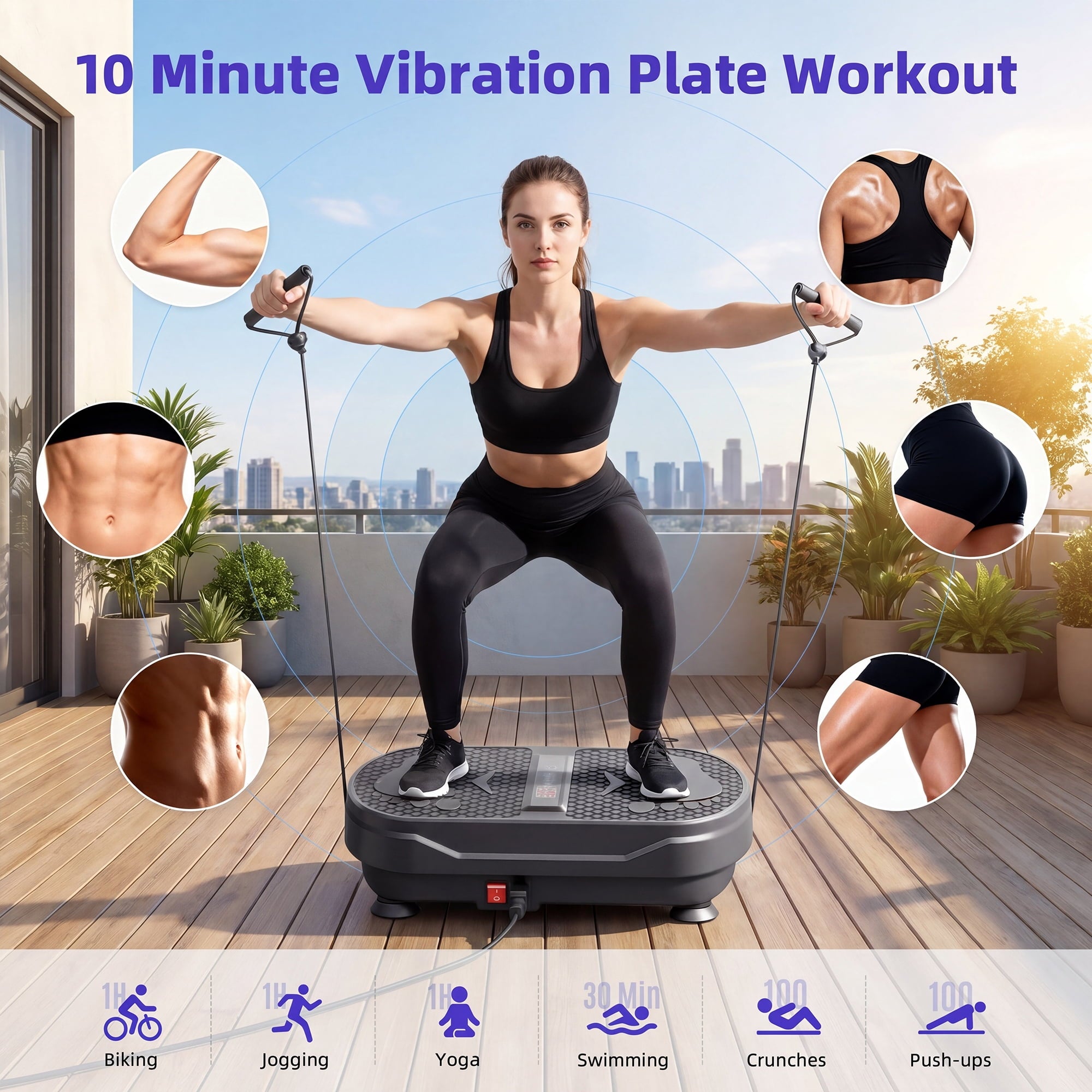 Airfind Vibration Plate Exercise Machine for Lymphatic Drainage,Bluetooth Speaker Weight Loss Whole Body Workout,with 2 Loops and 5 Resistance for Home Exercise Gym,450lb Capacity
