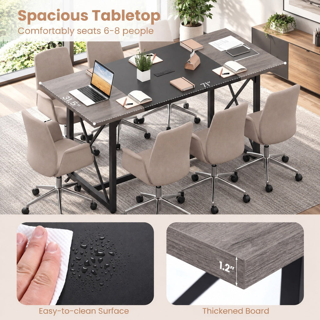 Airfind 6FT Conference Table with Power Outlets Seats 6-8 People for Office, 310 Lbs Capacity, Engineered Wood Metal, Natural