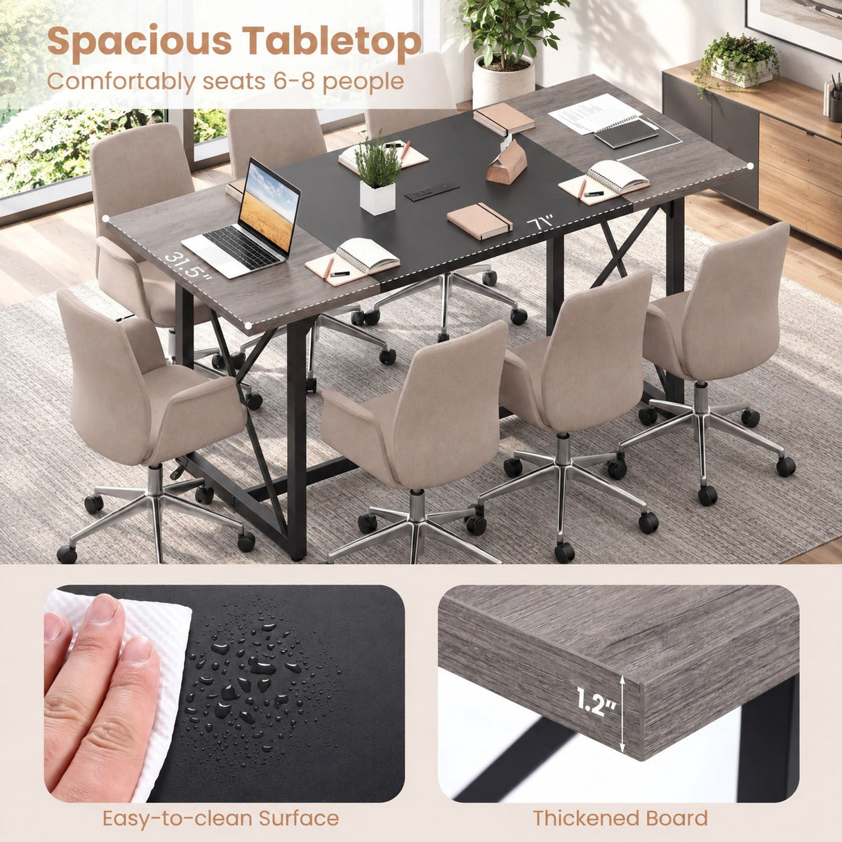 Airfind 6FT Conference Table with Power Outlets Seats 6-8 People for Office, 310 Lbs Capacity, Engineered Wood Metal, Natural