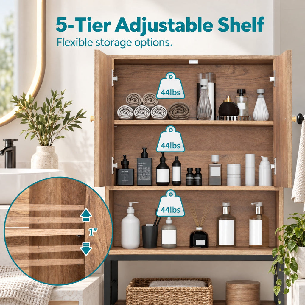 Airfind Over the Toilet Storage Cabinet with 2 Doors and Adjustable Shelf, ?metal Particle Board Item Weight: 38.5 Lbs, Natural