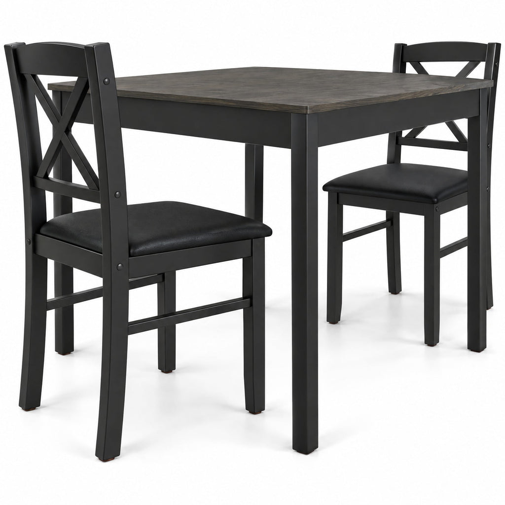 Airfind 3-Piece Dining Table Set Wooden Square Kitchen Table for 2 People, 176 lbs Capacity, MDF Rubber Wood PVC Leather Sponge Plywood Frame, Gray