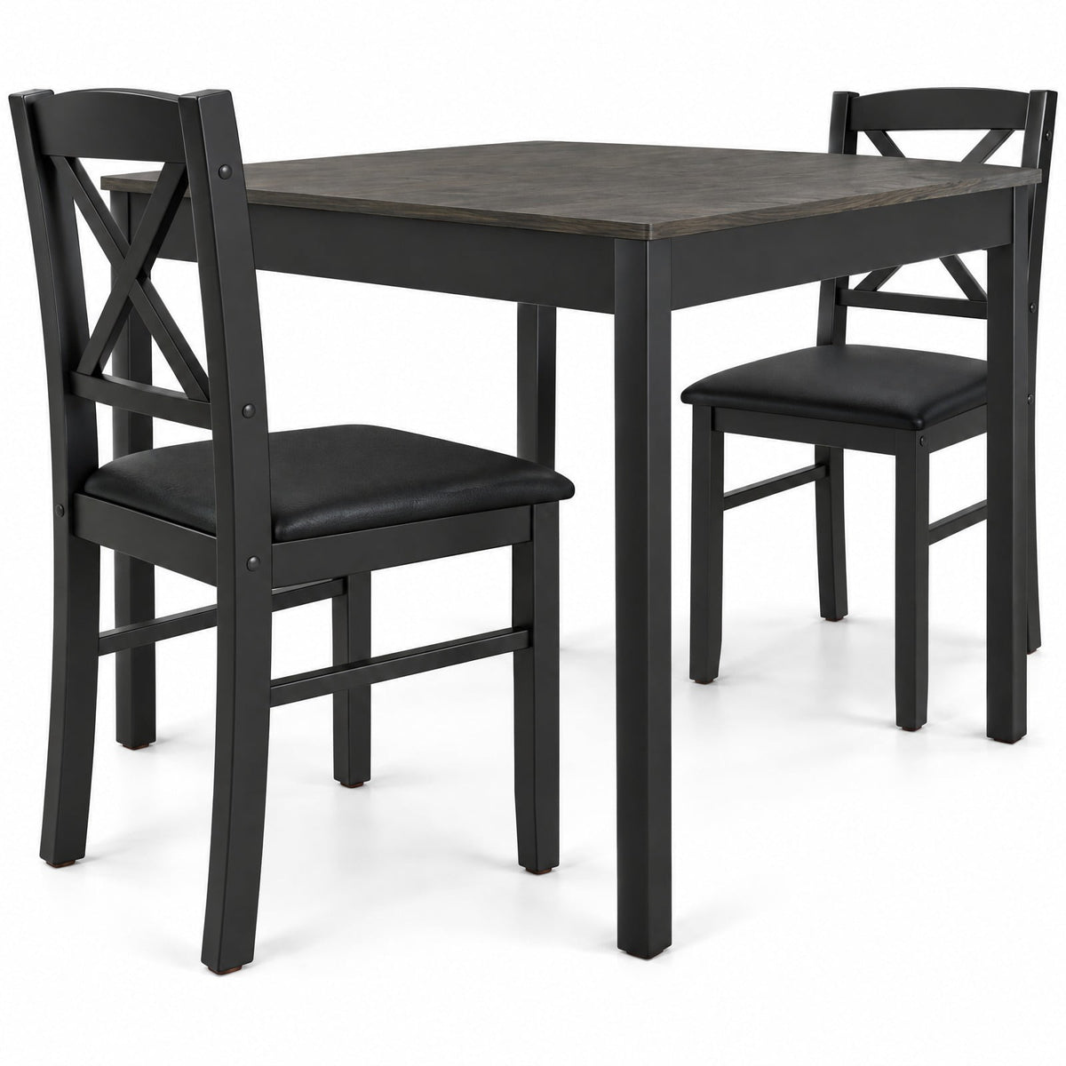 Airfind 3-Piece Dining Table Set Wooden Square Kitchen Table for 2 People, 176 lbs Capacity, MDF Rubber Wood PVC Leather Sponge Plywood Frame, Gray
