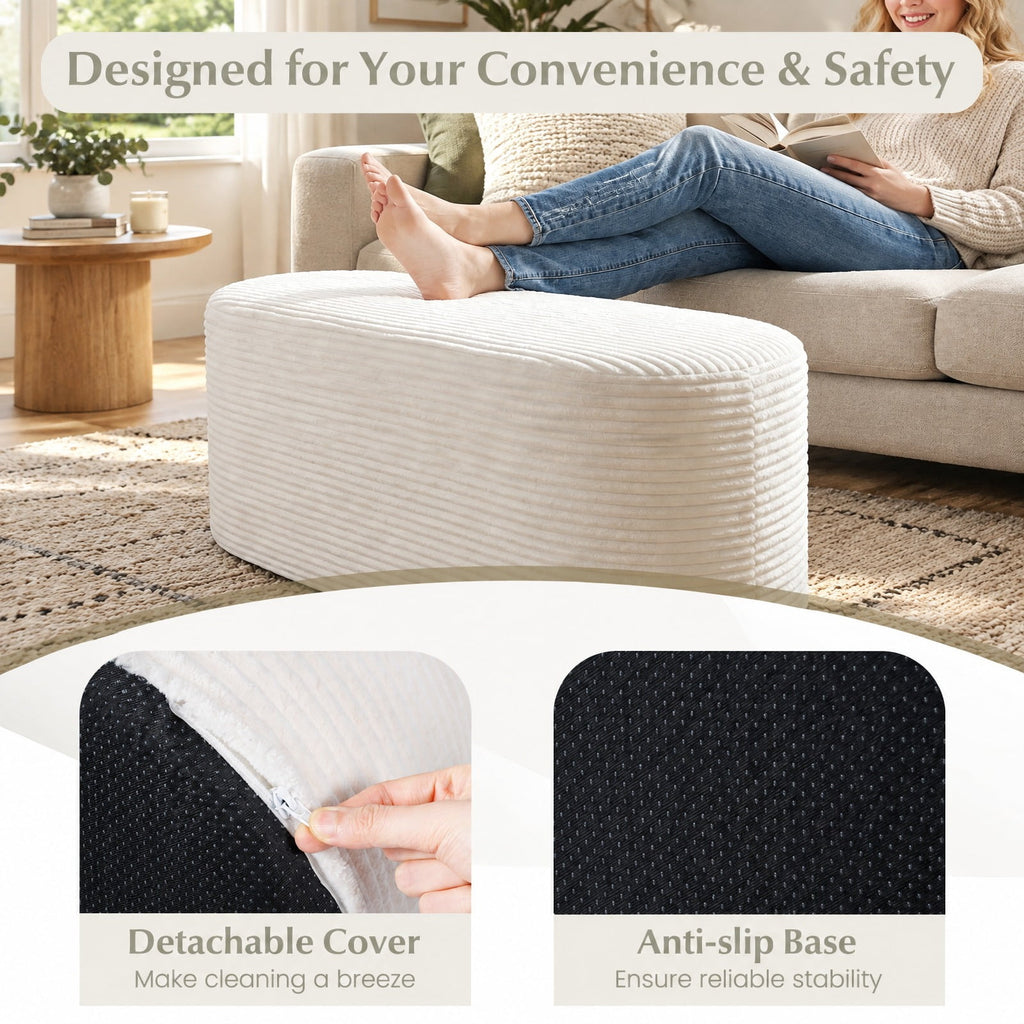 Airfind Upholstered Ottoman Bench with High-Density Sponge, 175 lbs Capacity, Corduroy Polyester Sponge Frame, 47 x 18 x 19 Footprint, Beige