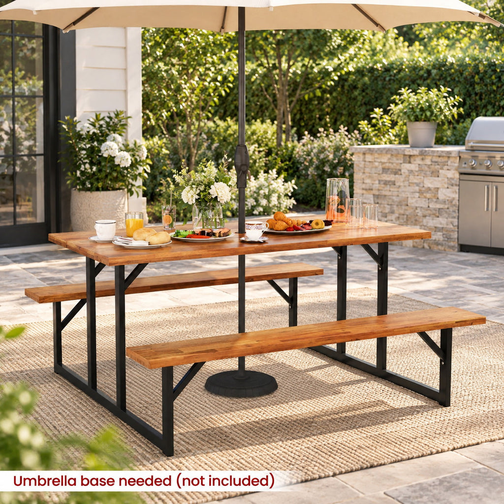 Airfind 6-Person Acacia Wood Picnic Table with 2 Built, of Tabletop 330 lbs Capacity, Acacia Wood Metal Frame, 63 x 61.5 x 29 Footprint, Wood