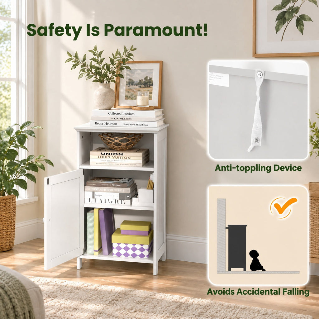 Airfind Bathroom Freestanding Adjustable Shelf Floor Storage Cabinet, MDF Frame, 16 Inch x 12 Inch x 27.5 Inch Footprint, White