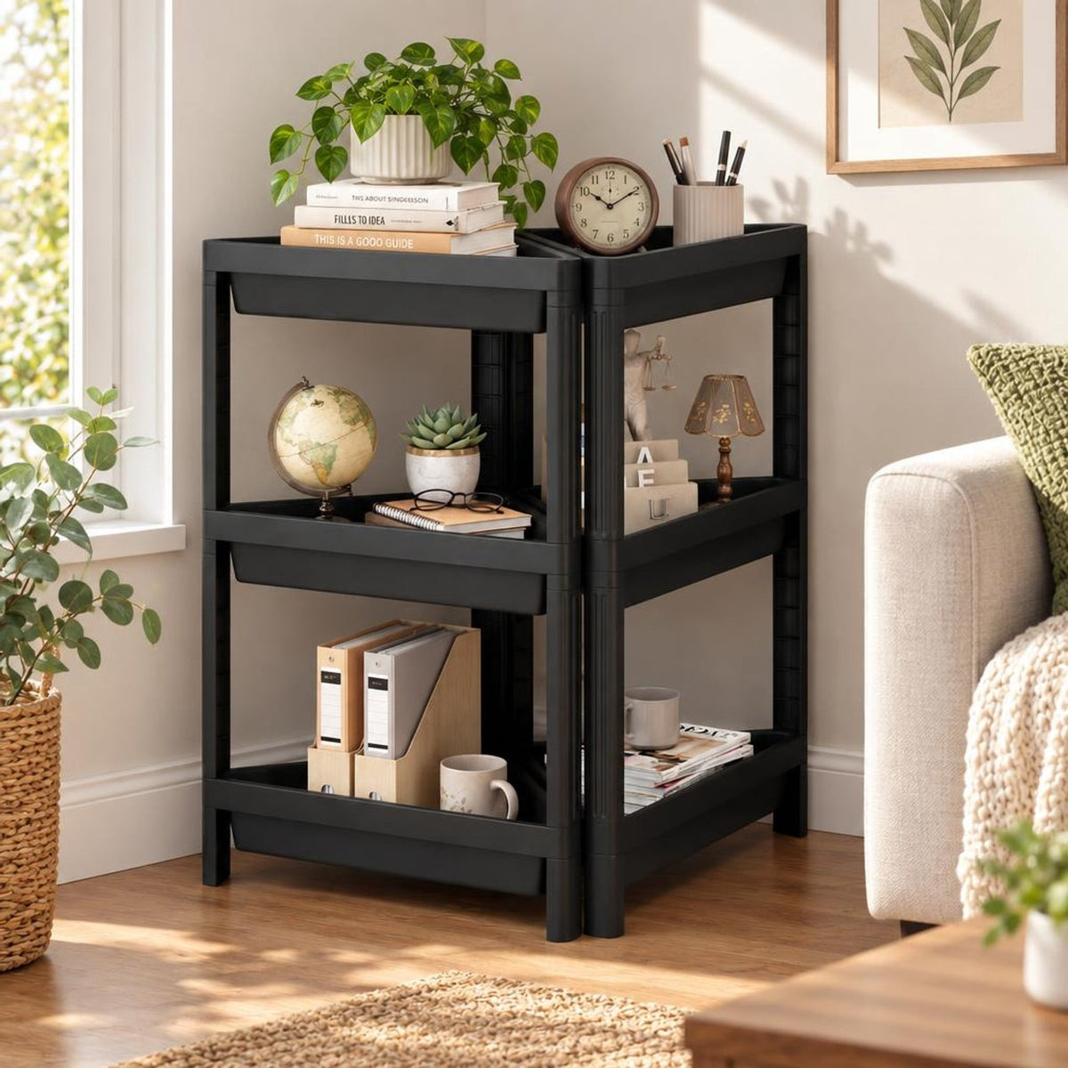 Airfind 3-Tier Corner Shower Caddy 2-Pack with Detachable Design, 18 lbs Capacity, PP Frame, 10 x 17.5 x 26.5 Total Footprint, Black