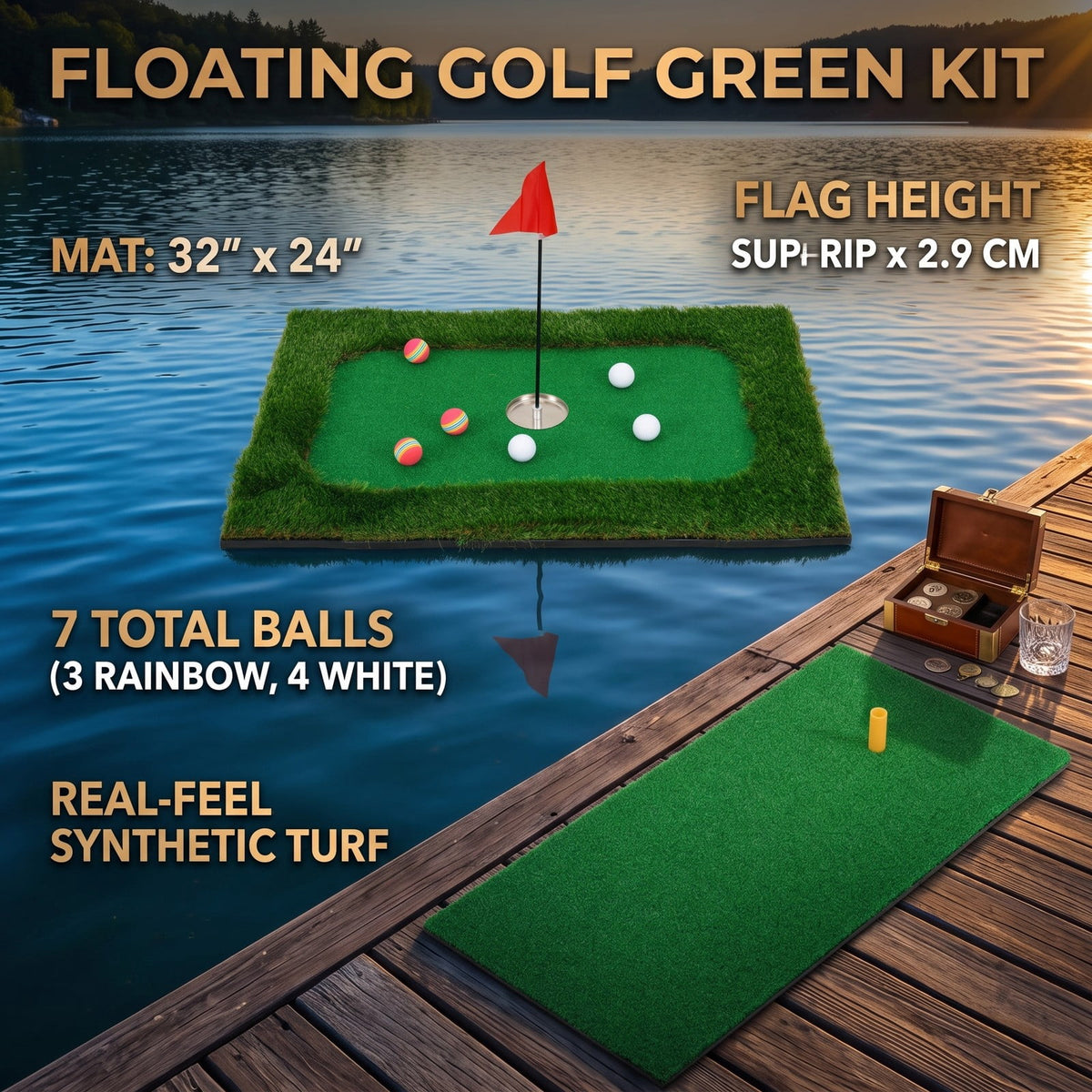 Airfind Floating Golf Green for Pool with 6 Golf Balls, Golf Flag, Hitting Mat and Tee, Waterproof EVA Practice Putting Green for Backyard Pool Party, Green