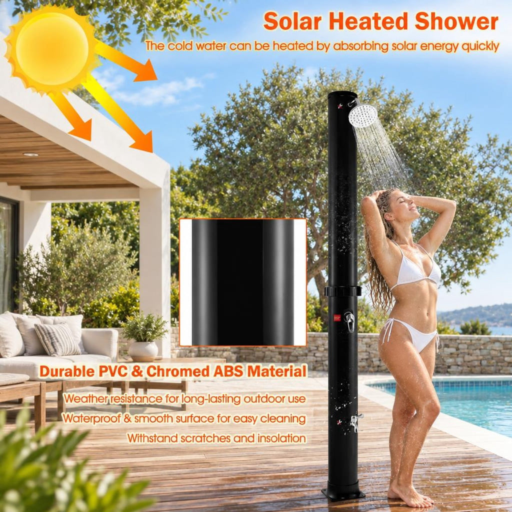 Airfind 7.2 Feet Solar-Heated Outdoor Shower with Free-Rotating Shower Head, Abs PVC Frame, 7.5 x 7.5 x 85.5 Footprint, Black