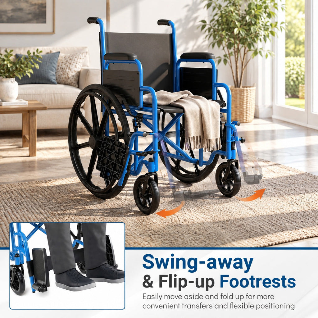 Airfind Lightweight Folding Wheelchair for Adults with Swing-Away Footrest and Desk Arm, 330 lbs Capacity, Metal Faux Leather Nylon Plastic Frame
