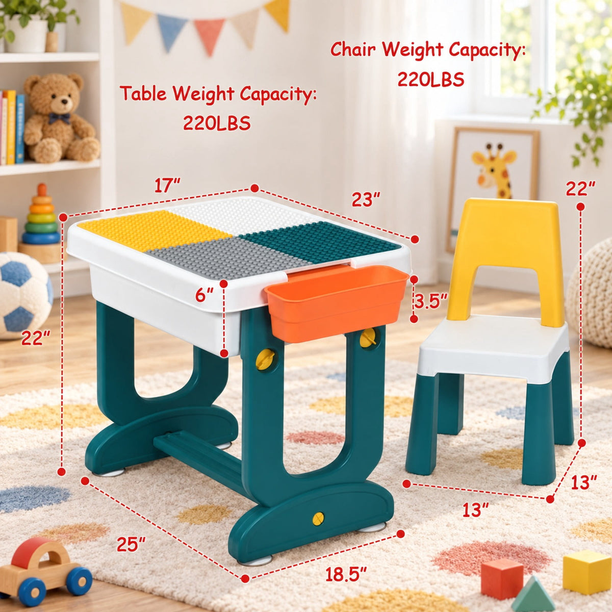 Airfind 5-in-1 Kids Activity Table Set, 220 lbs Capacity, PP PE ABS Frame, for Over 3 years old, As shown in the picture