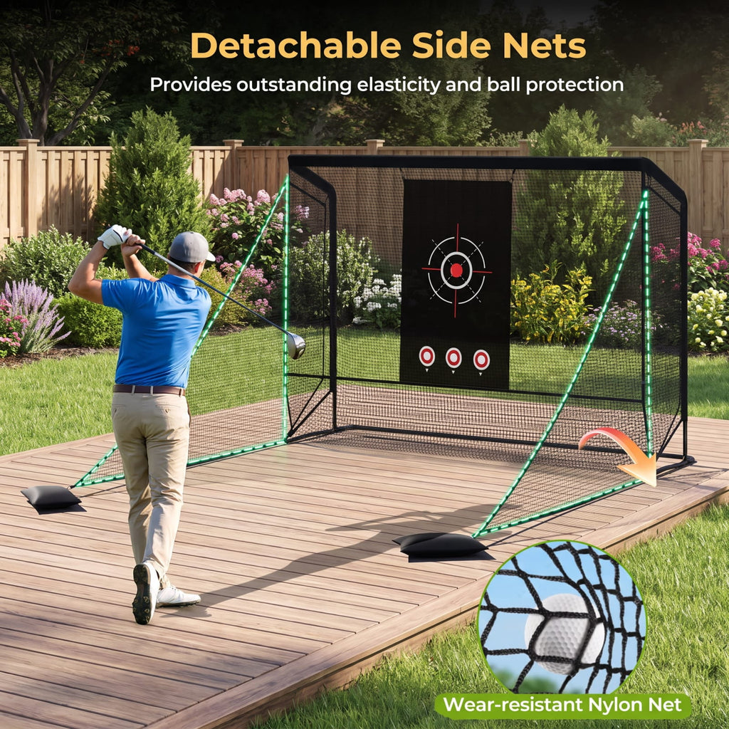 Airfind Golf Practice Hitting Net Cage with Dual Side Barriers Target Cloth and Metal Frame for Backyard Indoor Outdoor Driving Practice, Black