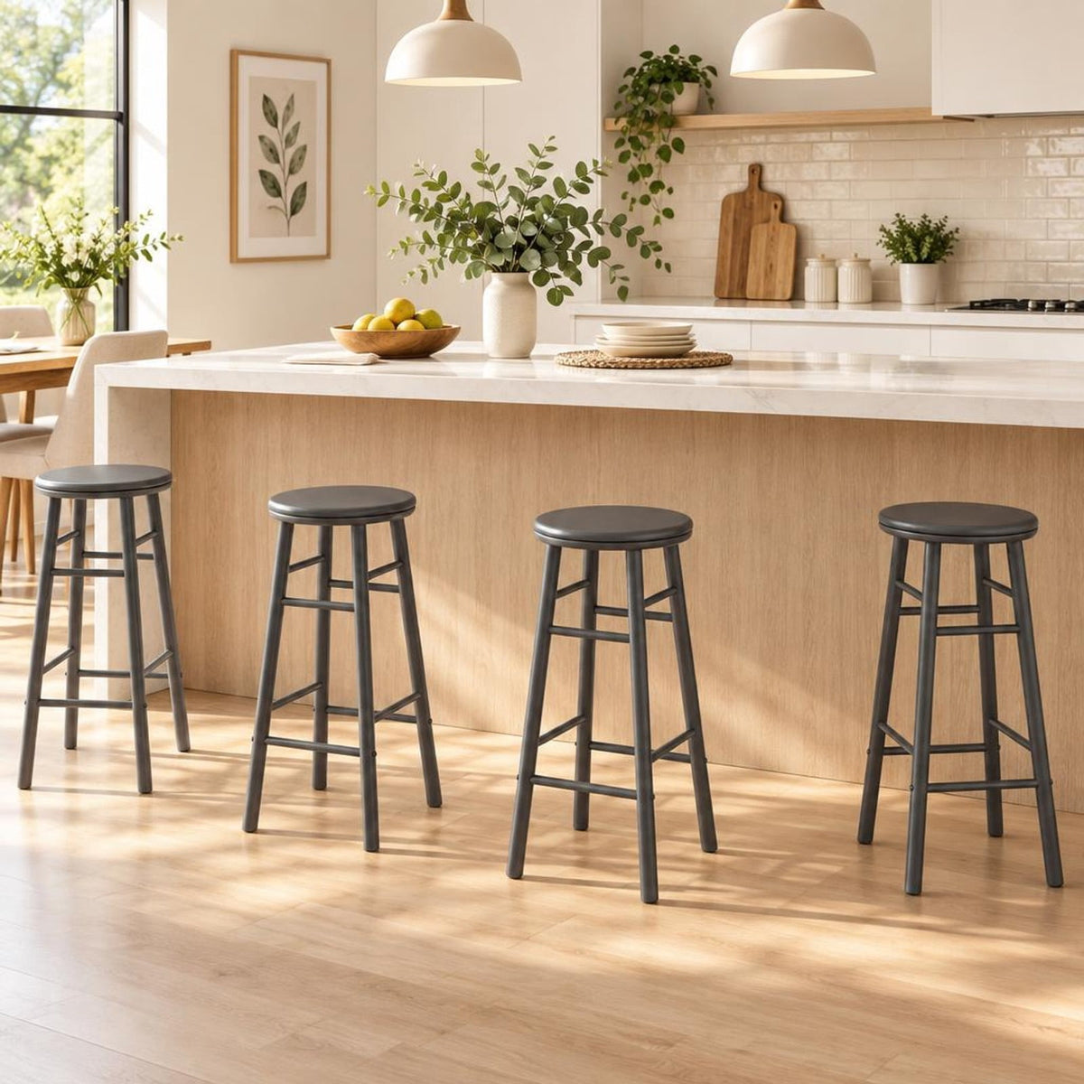 Airfind 29in Swivel Bar Stools Set of 2 with Footrests and Crossbars, 330 lbs Capacity, Rubber Wood Frame, 13in x 13in x 29in Footprint, Gray