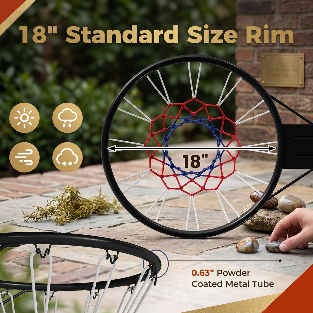 Airfind 18 Inch Basketball Rim Heavy Duty Wall Mounted Goal Replacement Steel Hoop with Nylon Net for Indoor Outdoor Play, Black
