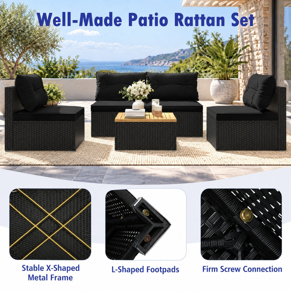 Airfind 5 Piece Outdoor Furniture Set with Solid Tabletop and Soft Cushions, Chair 400 lbs Capacity, 27 x 25 x 25 Footprint, Black
