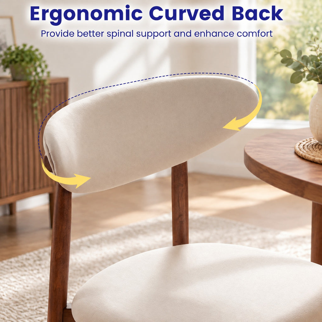 Airfind Set of 4 Fabric Upholstered Dining Chairs with Curved Backs, 330 lbs Capacity, Rubber Wood Polyester Fabric Sponge Frame, Beige