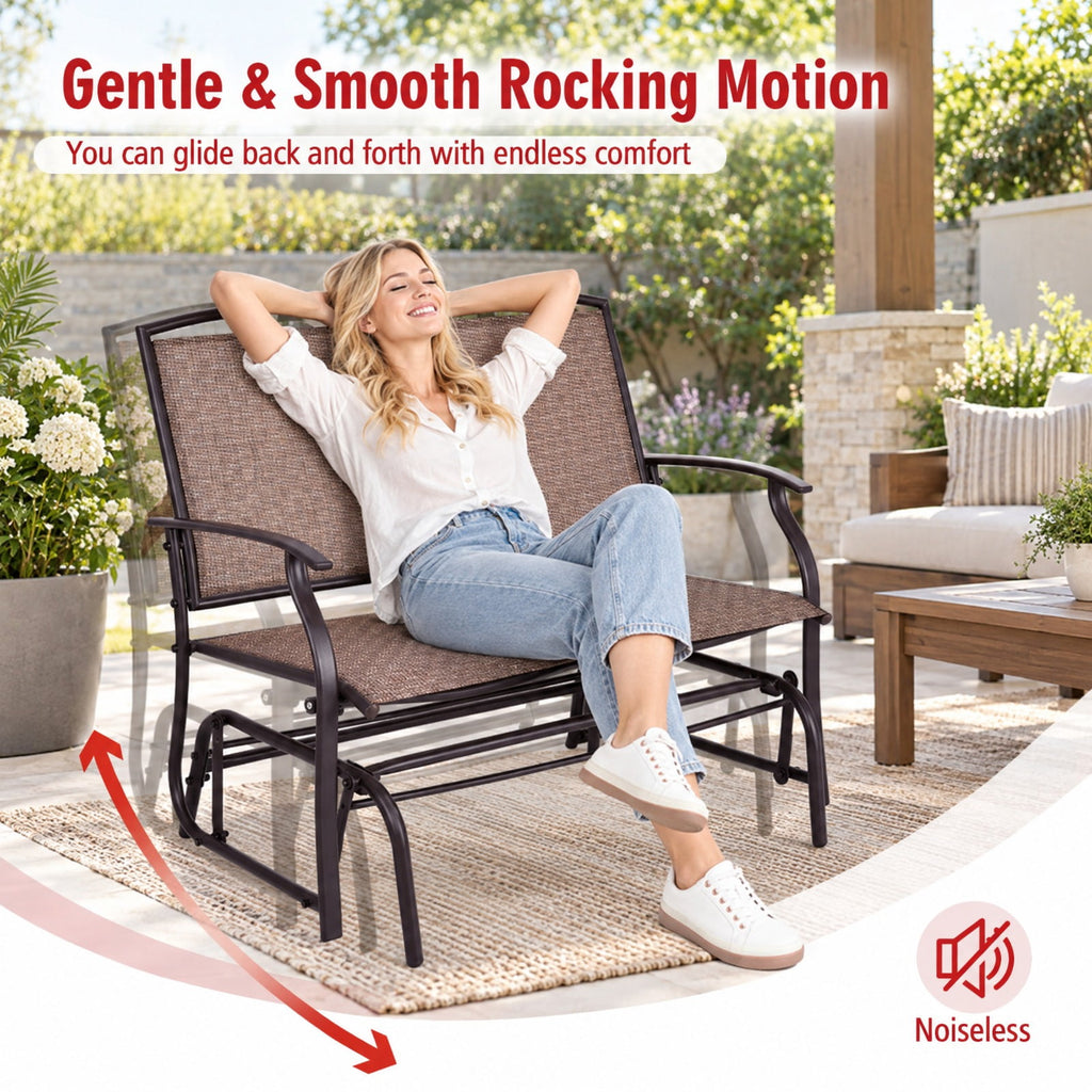 Airfind Outdoor Iron Patio Rocking Chair for Backyard and Lawn, 396 lbs Capacity, Steel and textilene Frame, 41.3 x 28.1 x 36.6 Footprint, Black