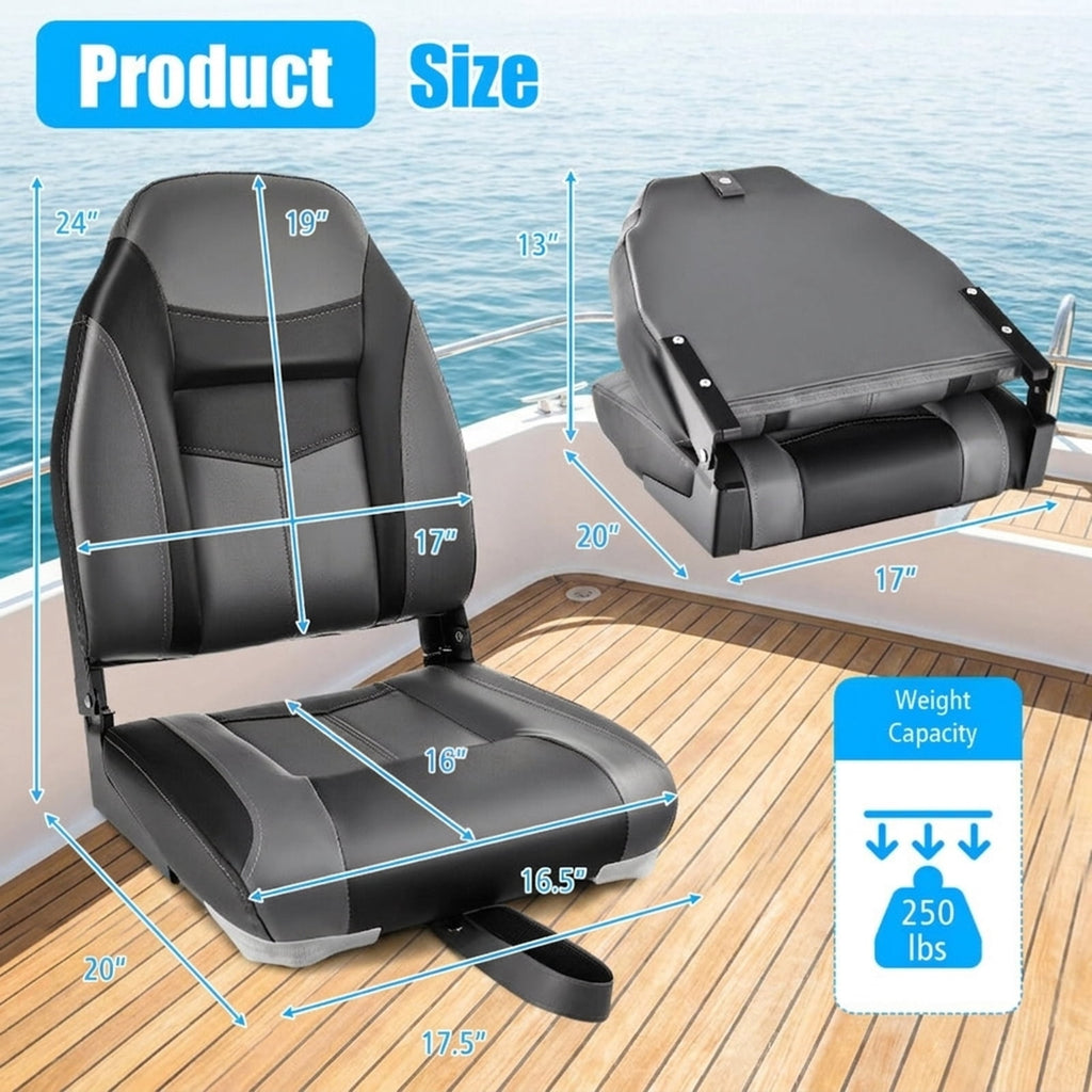 Airfind High-Back Folding Boat Seat with Thick Cushioned Padding and Waterproof Vinyl and Aluminum Hinges and Universal Mount Bracket for Fishing Pontoon and Runabout, Black