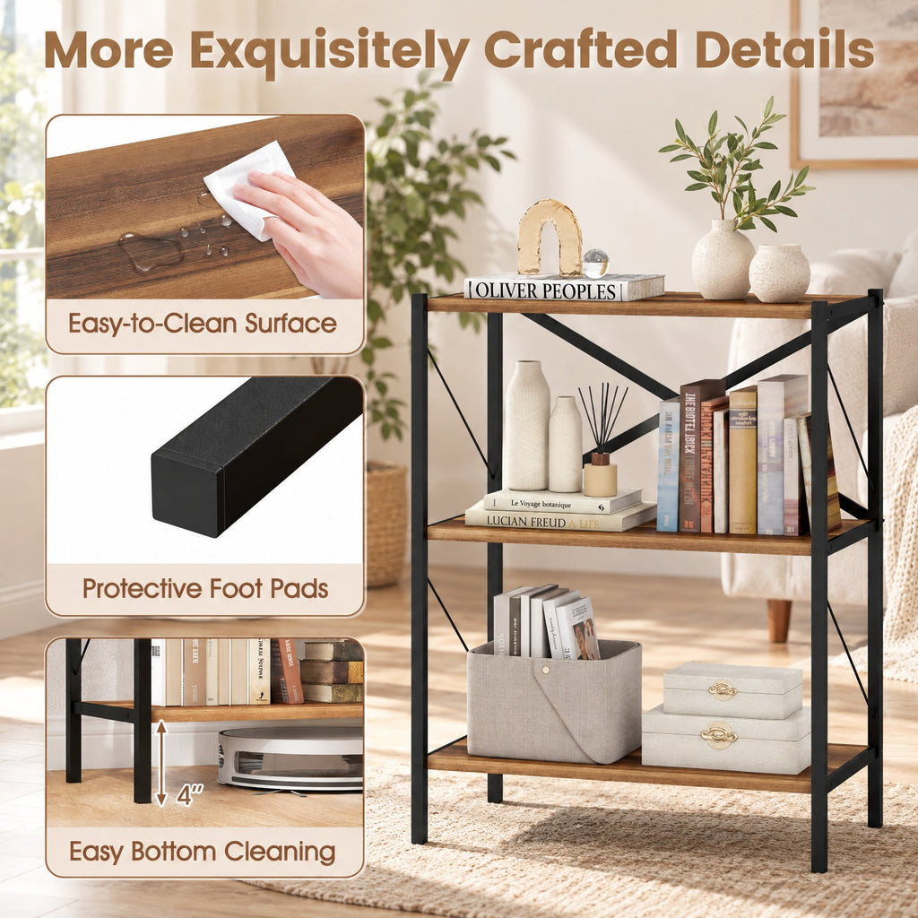 Airfind 3-Tier Bookshelf with Heavy, 5.5 lbs Capacity, Metal Engineered Wood Frame, Walnut, Product Dimensions 26 x 14 x 33.5 Spa