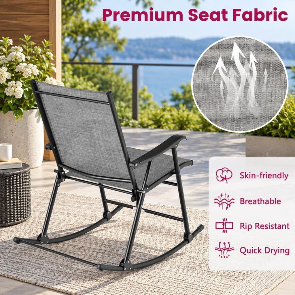 Airfind Folding Rocking Chair with Breathable Seat Fabric Set of 2, 330 lbs Capacity, Fabric Metal Frame, 32.5 x 25 x 36 Footprint, Gray